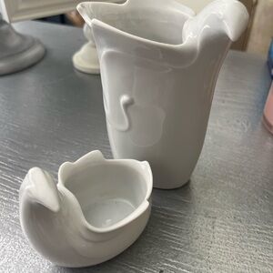 Vintage Dansk White MCM dove Porcelain vase  and trinket Set with round dish